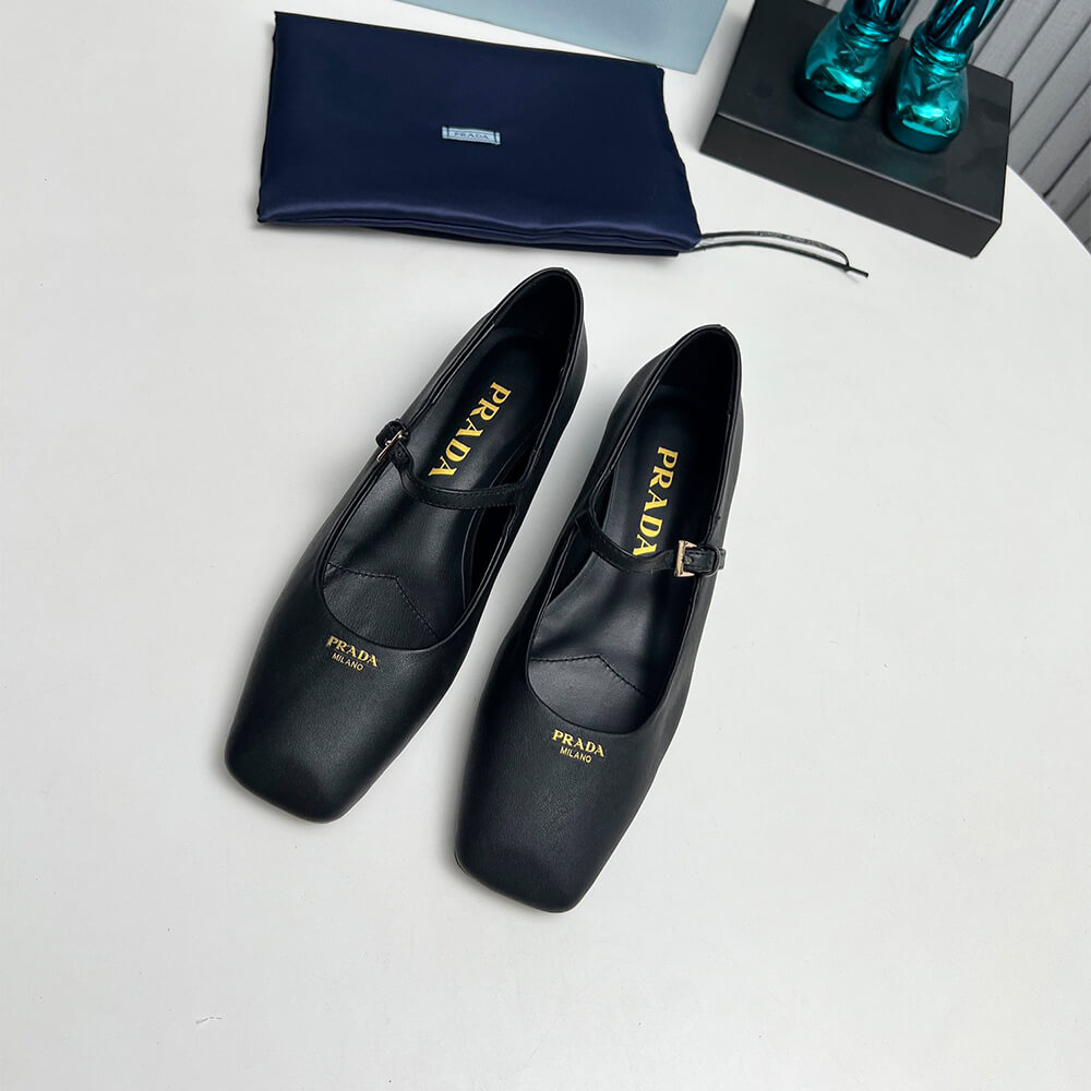 Pra*a Leather Mary Jane Ballerinas