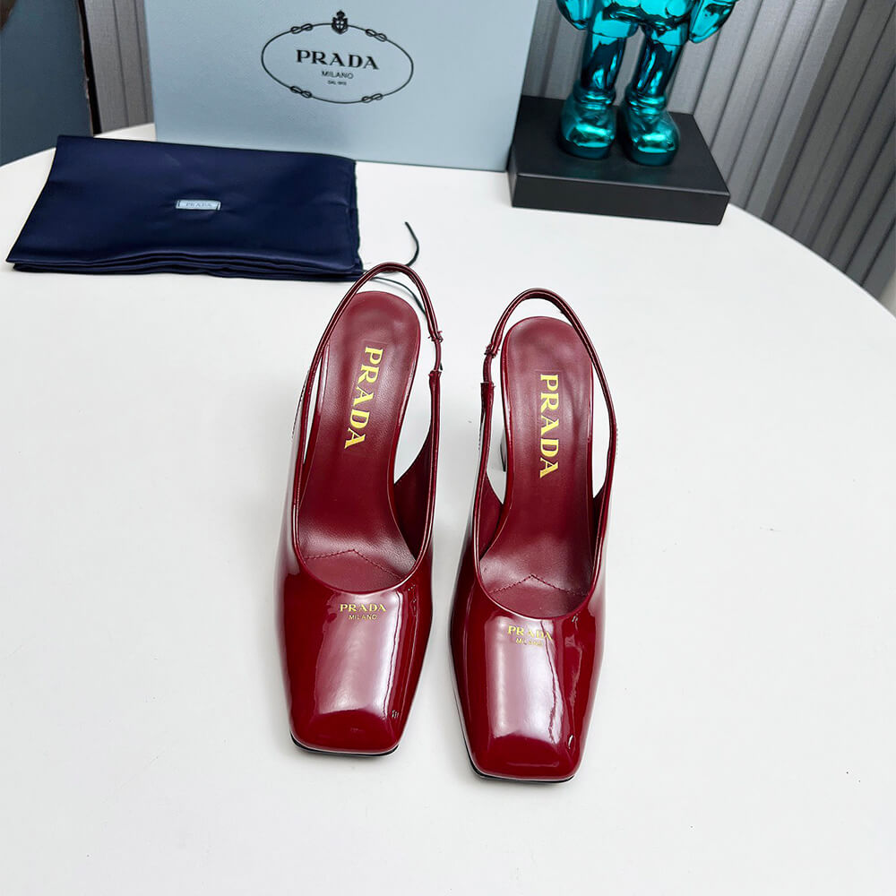 Pra*a Patent Leather Slingback Pumps 85 mm