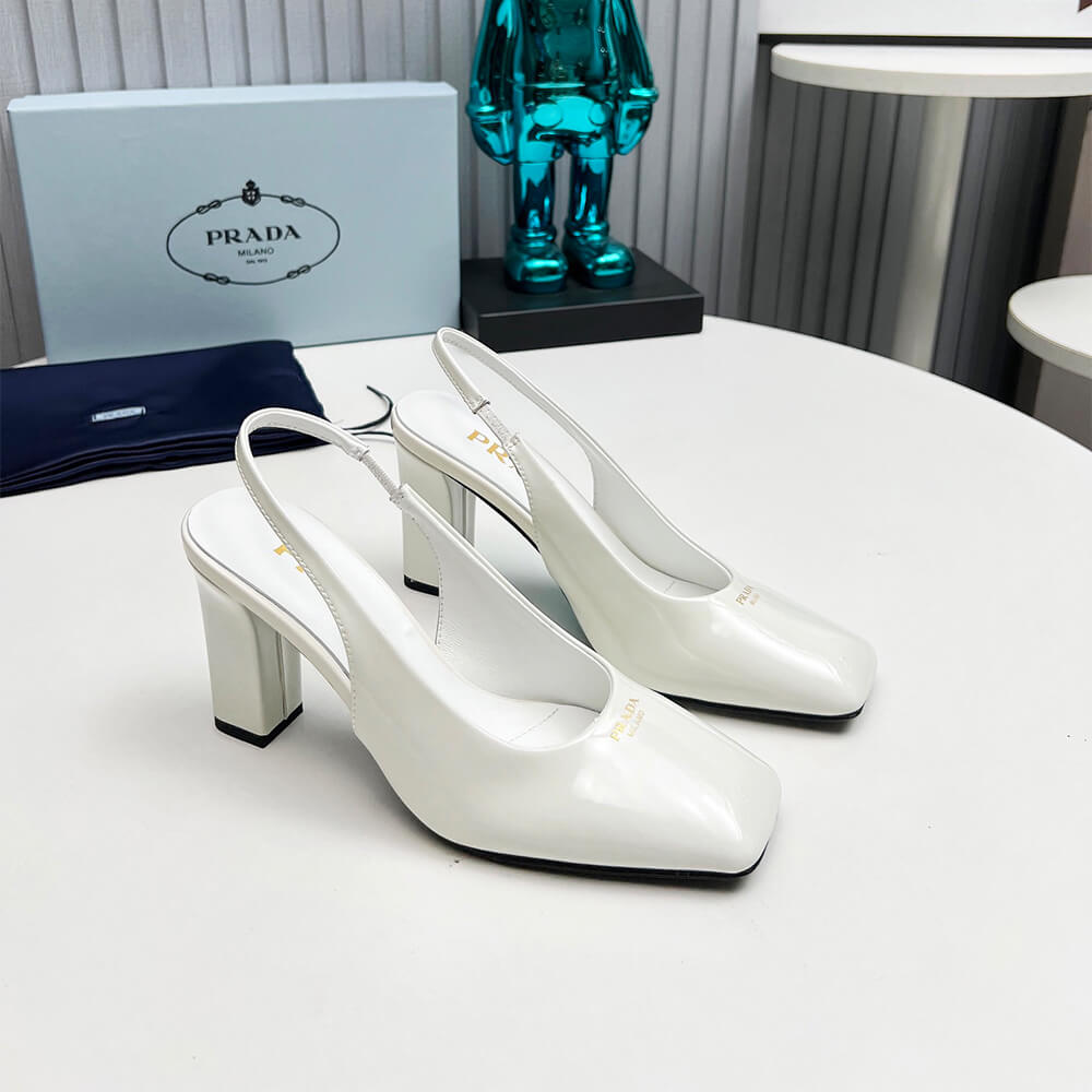 Pra*a Patent Leather Slingback Pumps 85 mm