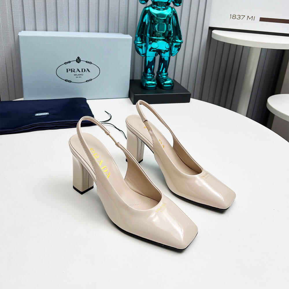 Pra*a Patent Leather Slingback Pumps 85 mm