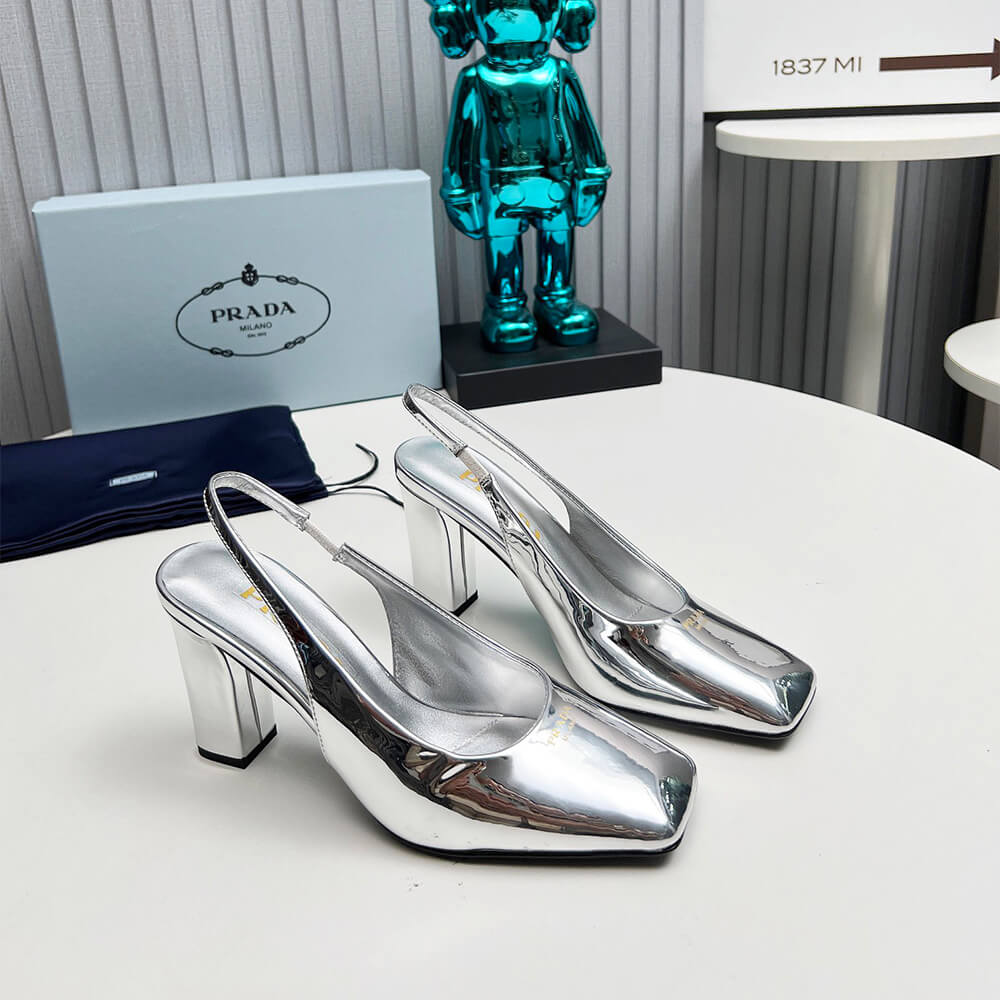 Pra*a Patent Leather Slingback Pumps 85 mm