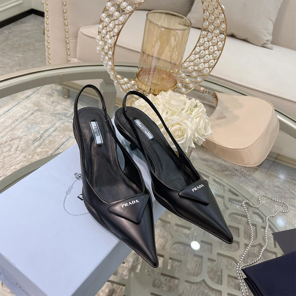 Pra*a Brushed Leather Slingback Pumps