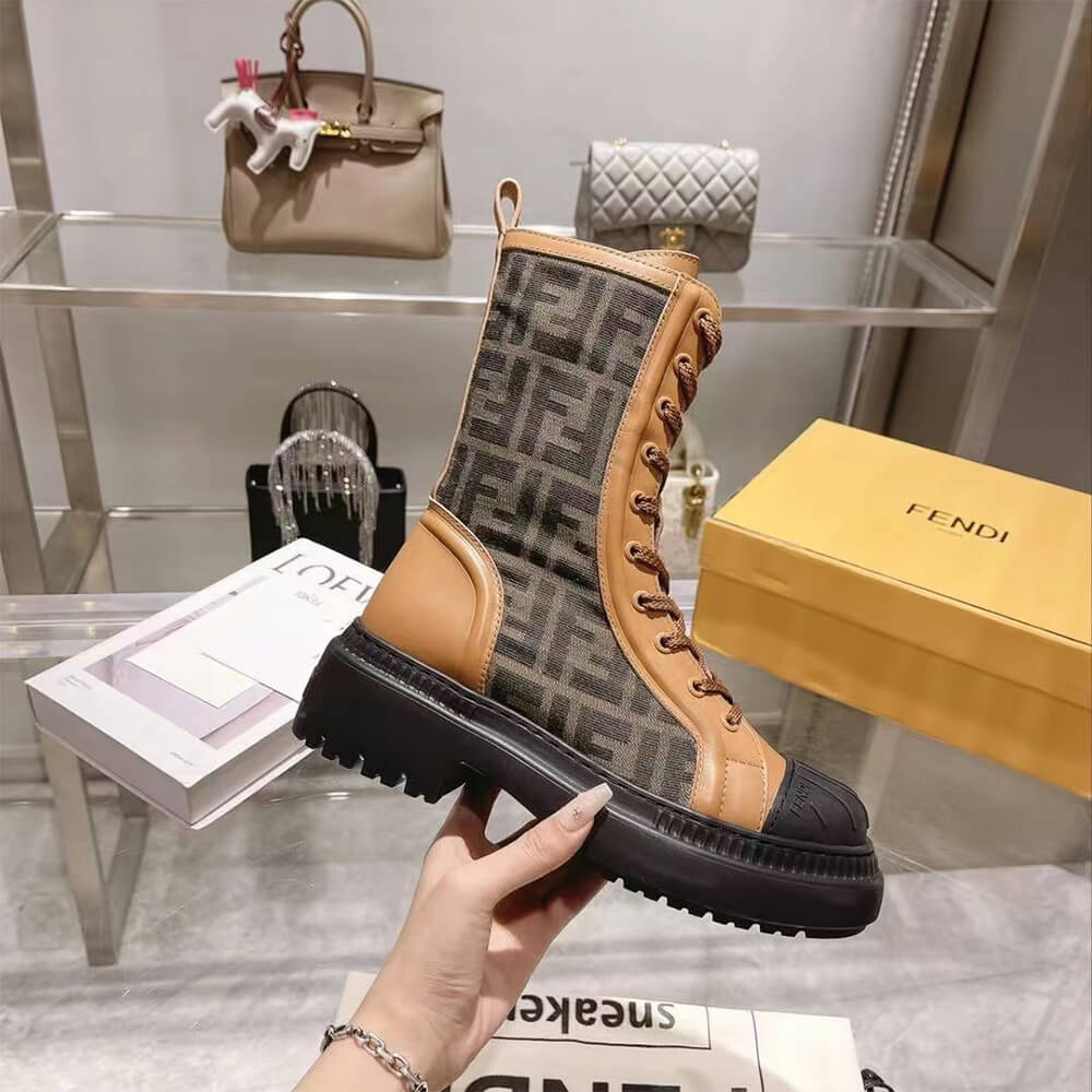 F**di Domino Brown leather biker boots