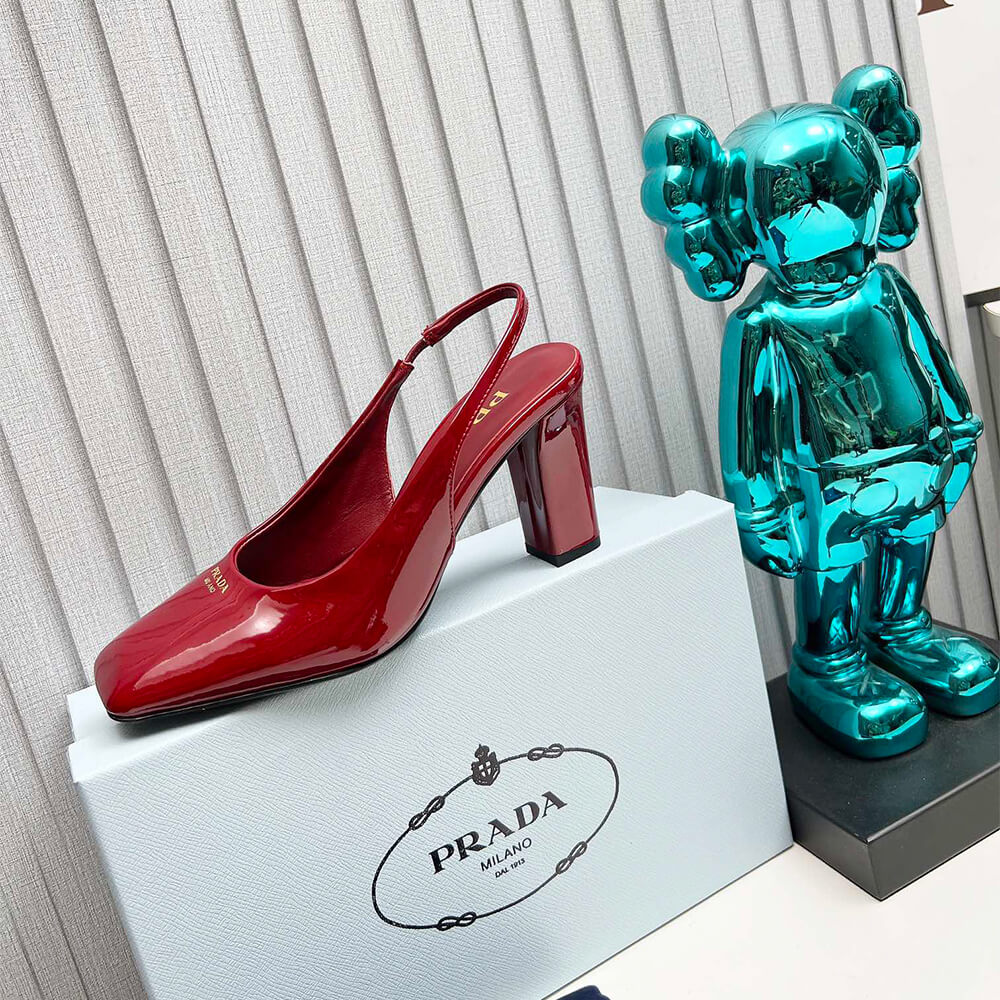 Pra*a Patent Leather Slingback Pumps 85 mm