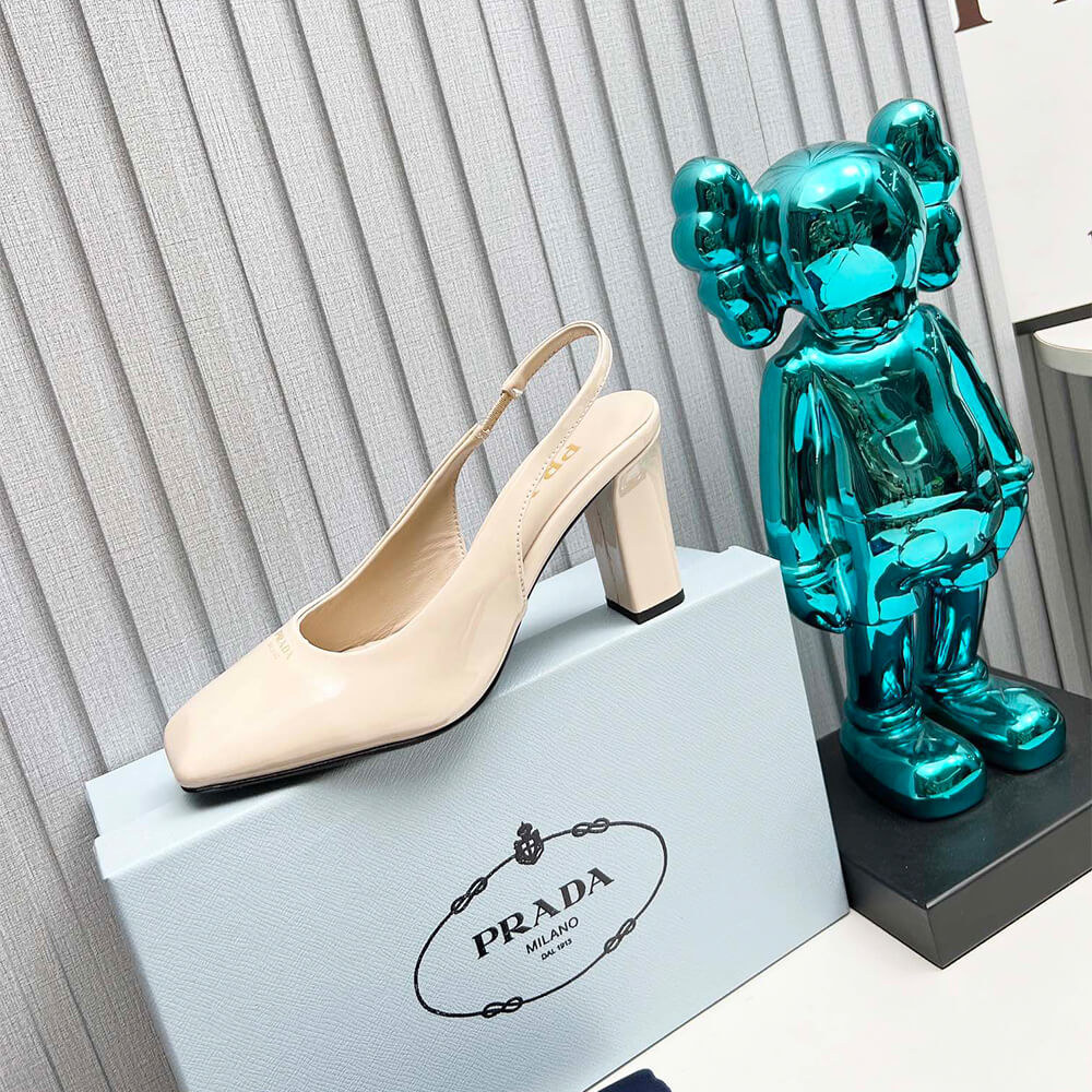 Pra*a Patent Leather Slingback Pumps 85 mm