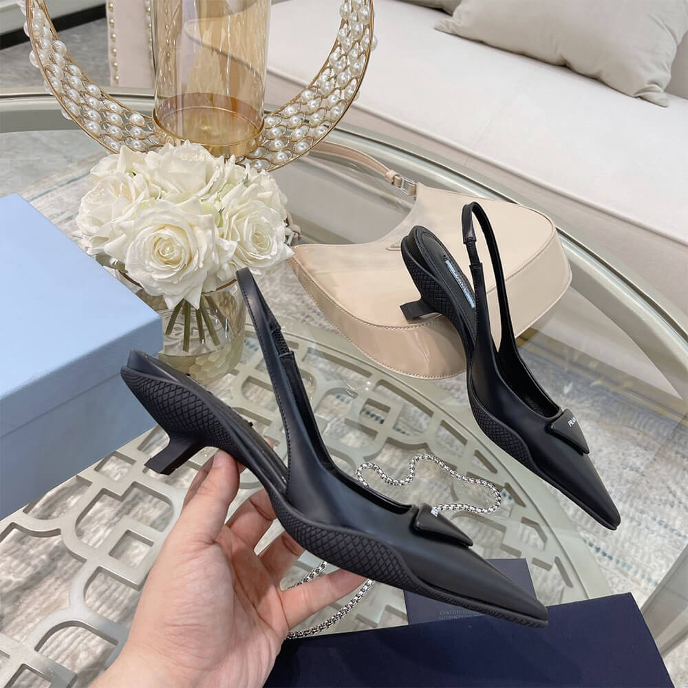 Pra*a Brushed Leather Slingback Pumps