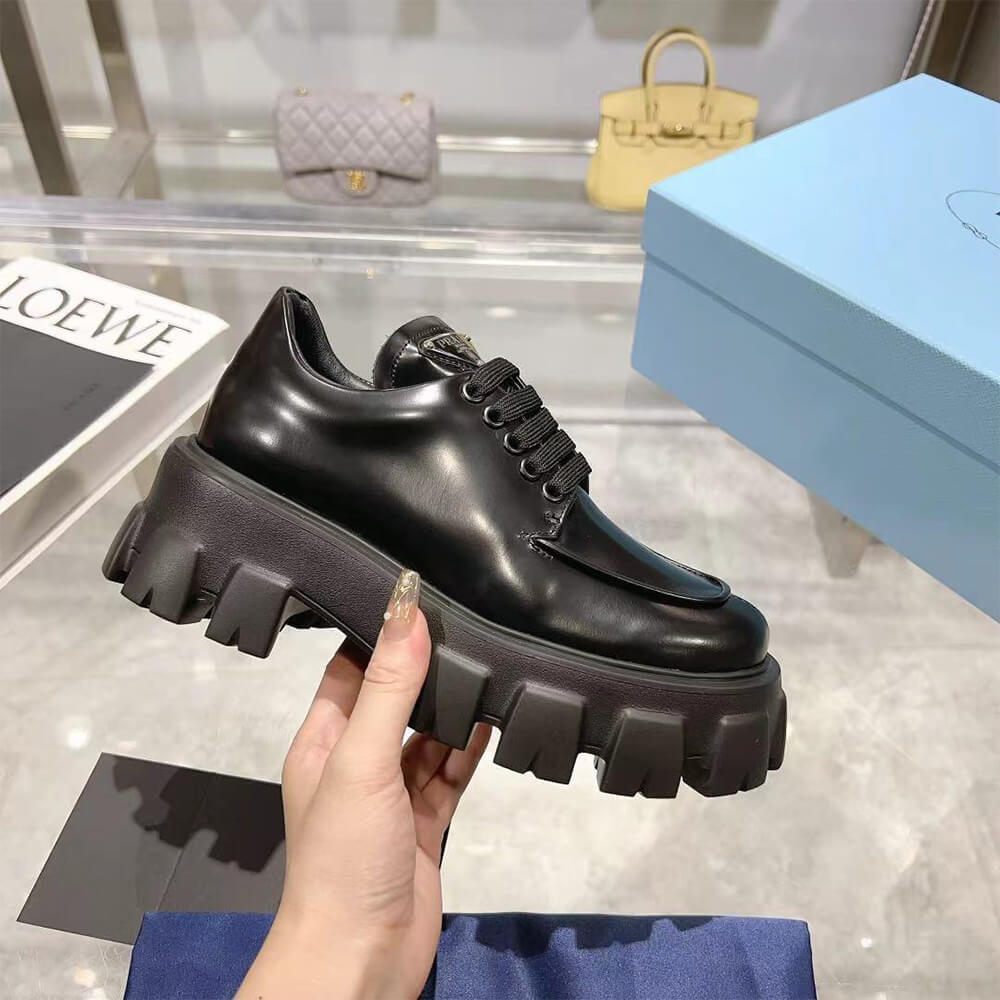 Pra*a Monolith brushed leather lace-up shoes
