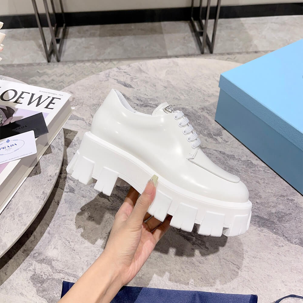Pra*a Monolith brushed leather lace-up shoes