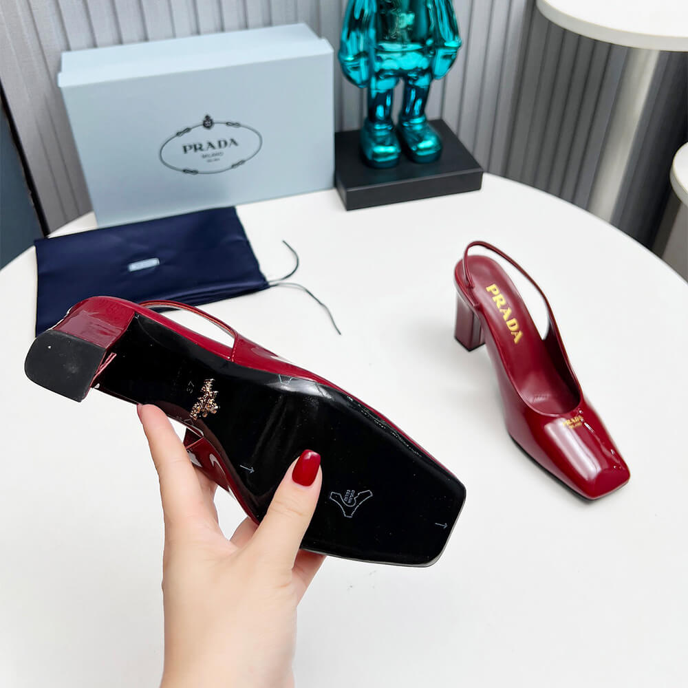 Pra*a Patent Leather Slingback Pumps 85 mm