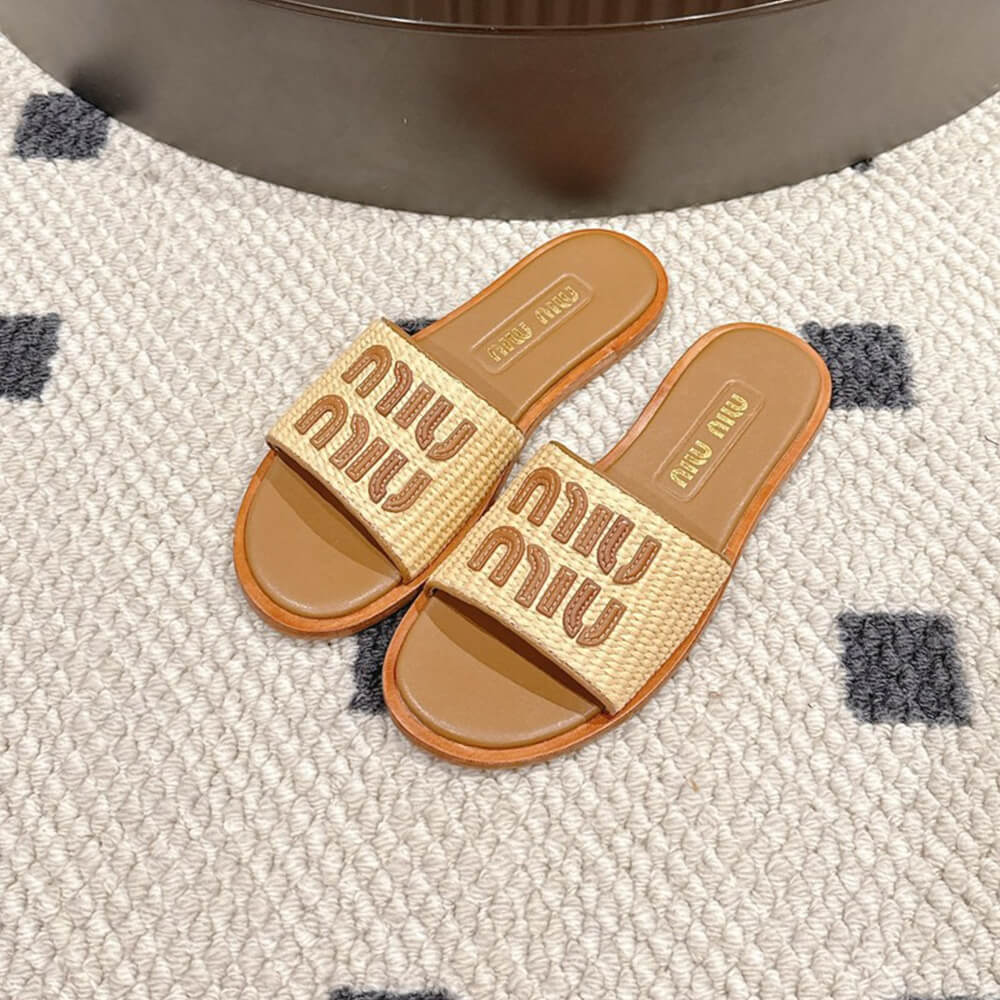 M1um1u Raffia Slide Sandals