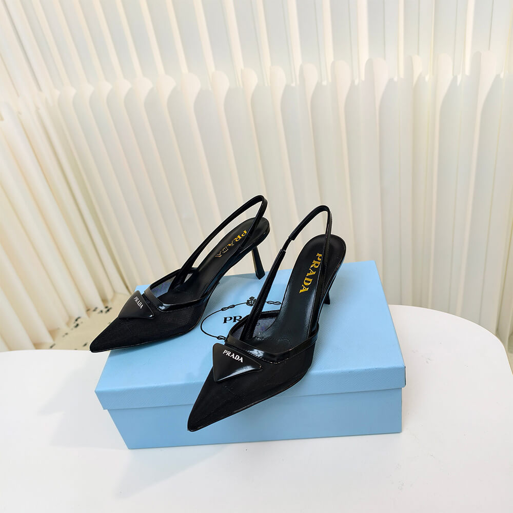 Pra*a Mesh fabric slingback pumps
