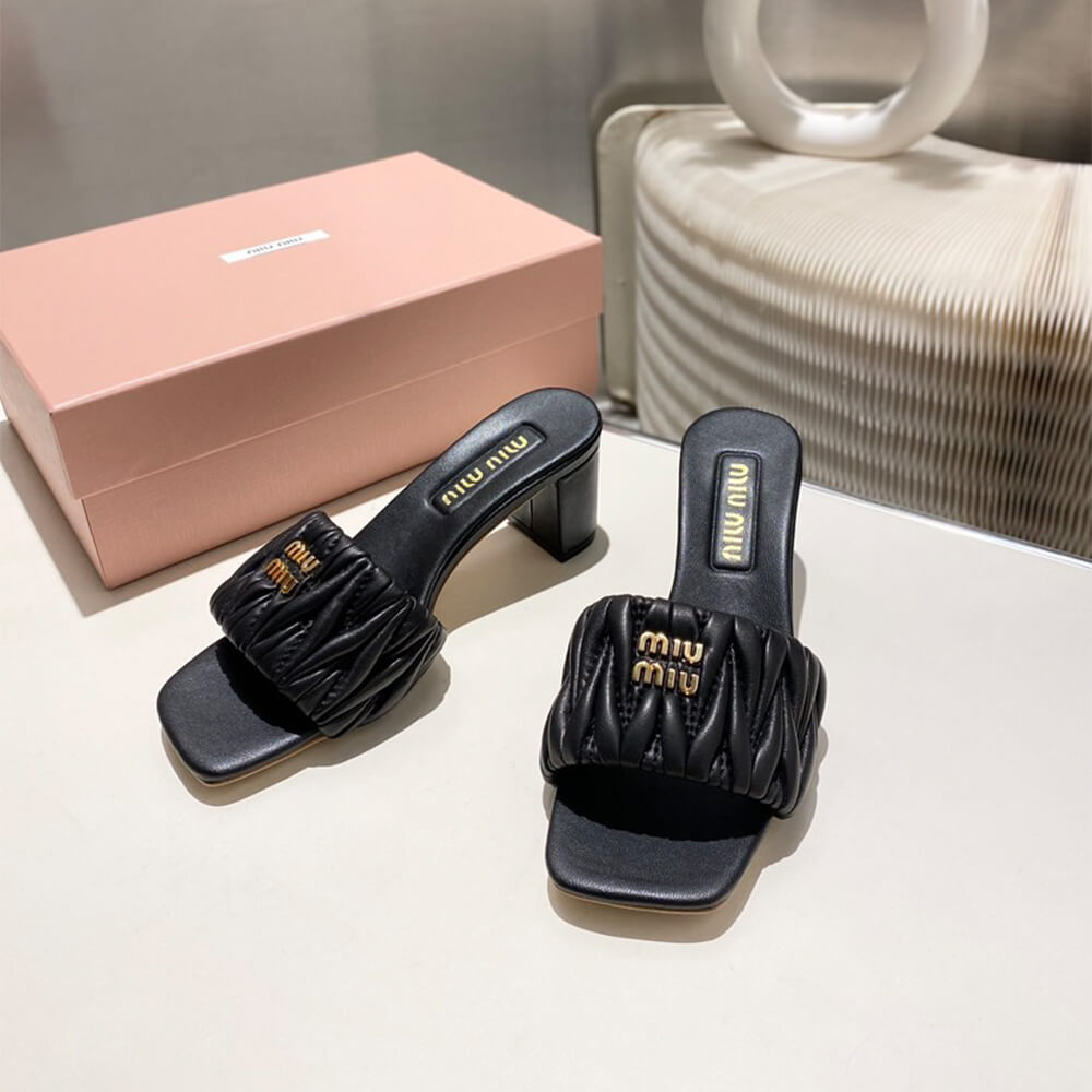 M1um1u Matelass?? nappa leather slides