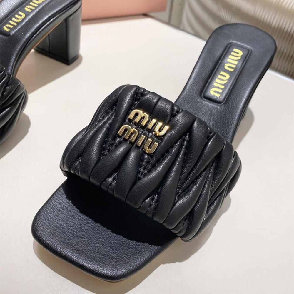 M1um1u Matelass?? nappa leather slides
