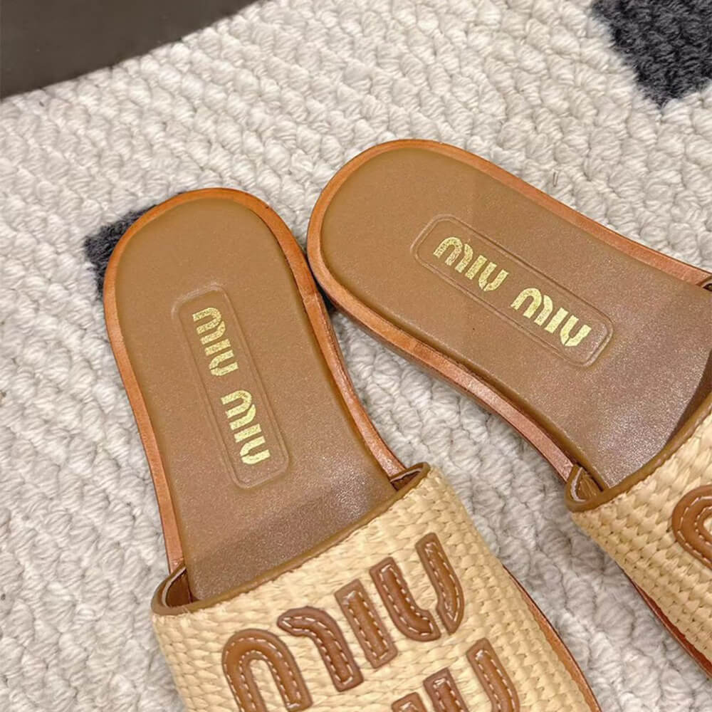 M1um1u Raffia Slide Sandals