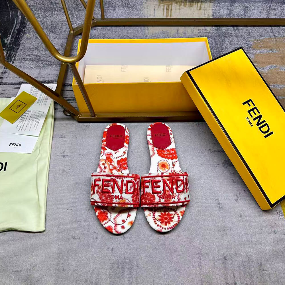 F**di Sunshine Logo Brocade Flat Slides