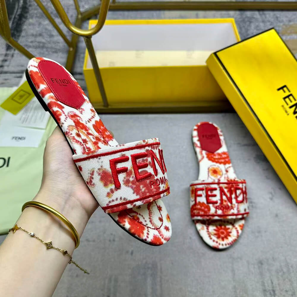 F**di Sunshine Logo Brocade Flat Slides