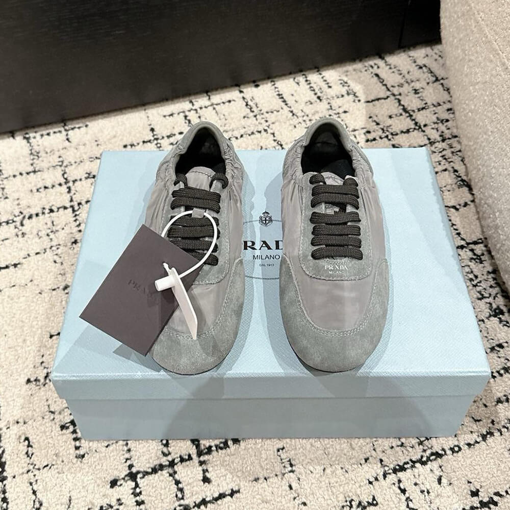 Pra*a Collapse Re-Nylon and suede elasticized sneakers