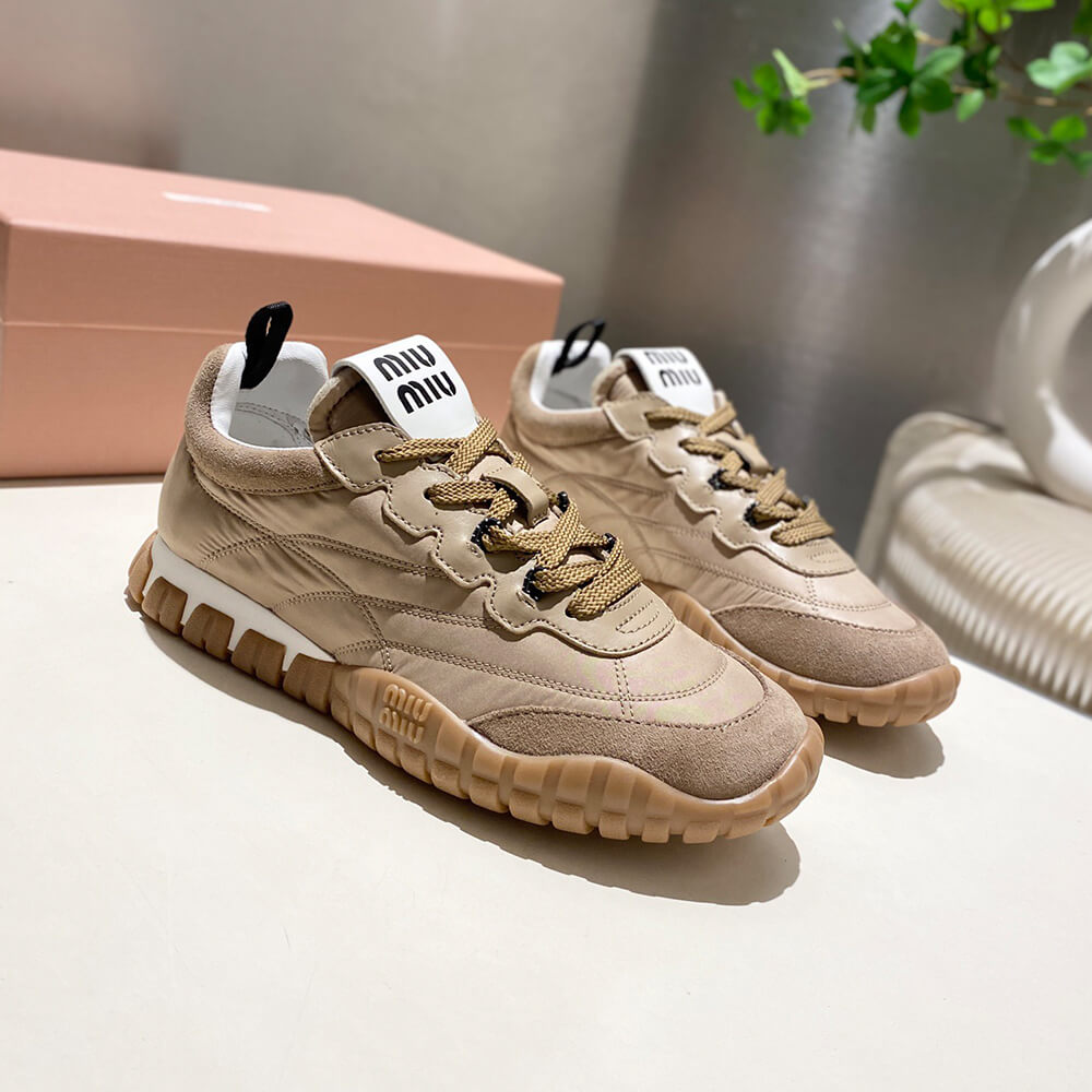 M1um1u Tyre technical fabric and suede sneakers