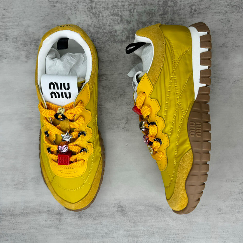 M1um1u Tyre technical fabric and suede sneakers