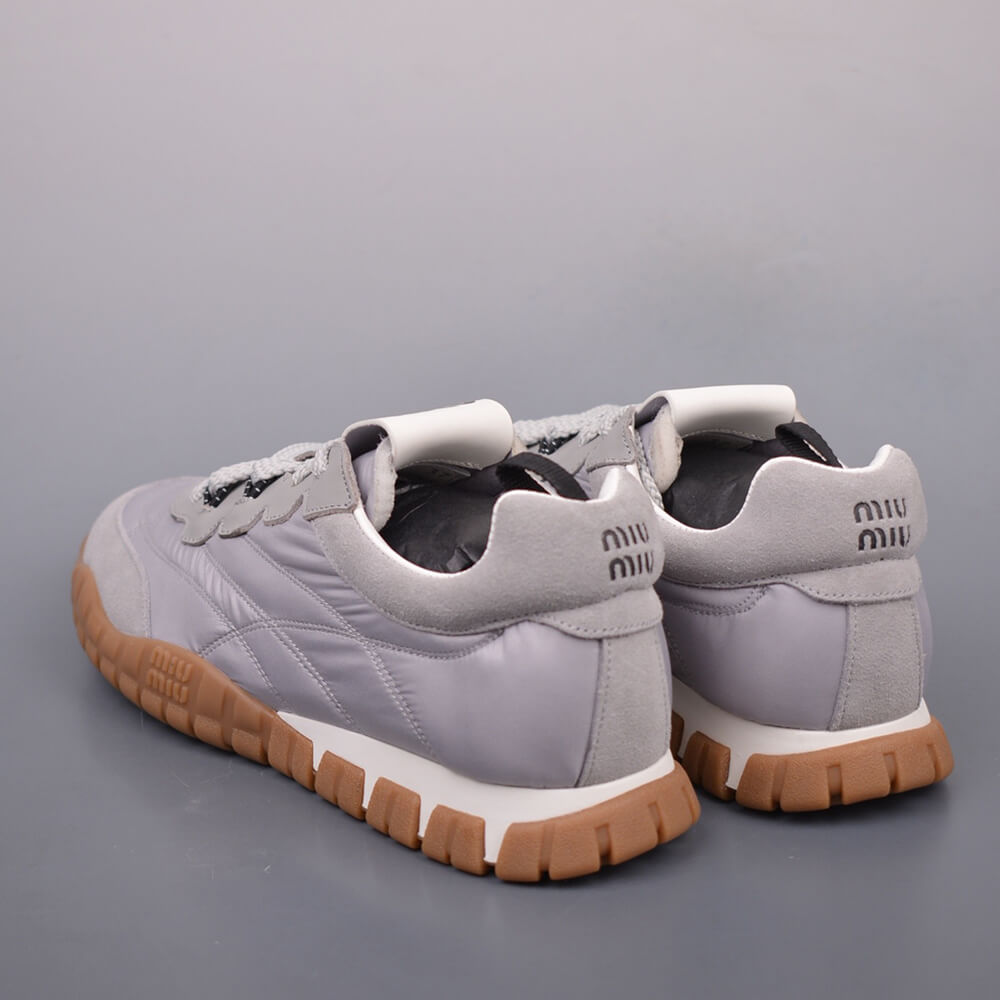M1um1u Tyre technical fabric and suede sneakers