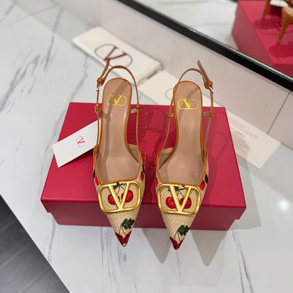 Va1e*ntin0 VLOGO SIGNATURE cherry pattern jacquard lace-up high heels (heel height 5cm|8cm)