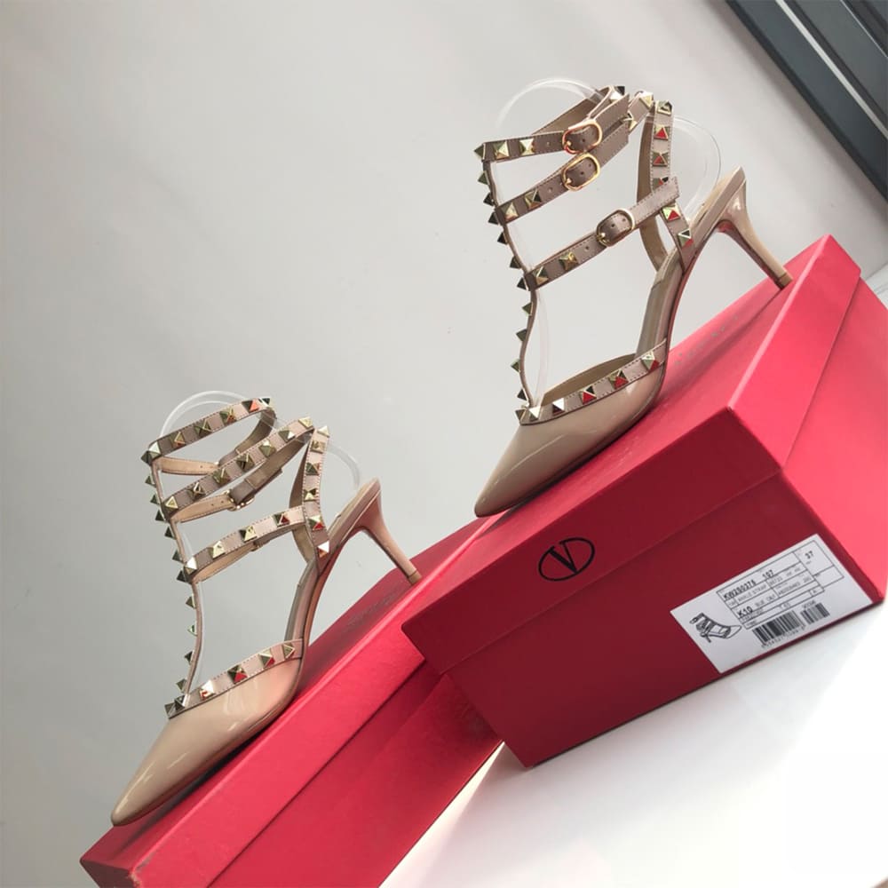 Va1e*ntin0 ROCKSTUD Wrap-around ankle strap rivet high heels (heel height 6.5 cm)