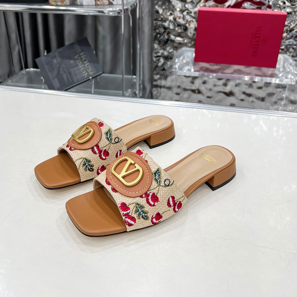 Va1e*ntin0 VLOGO SIGNATURE cherry pattern jacquard sandals (heel height 2 cm)