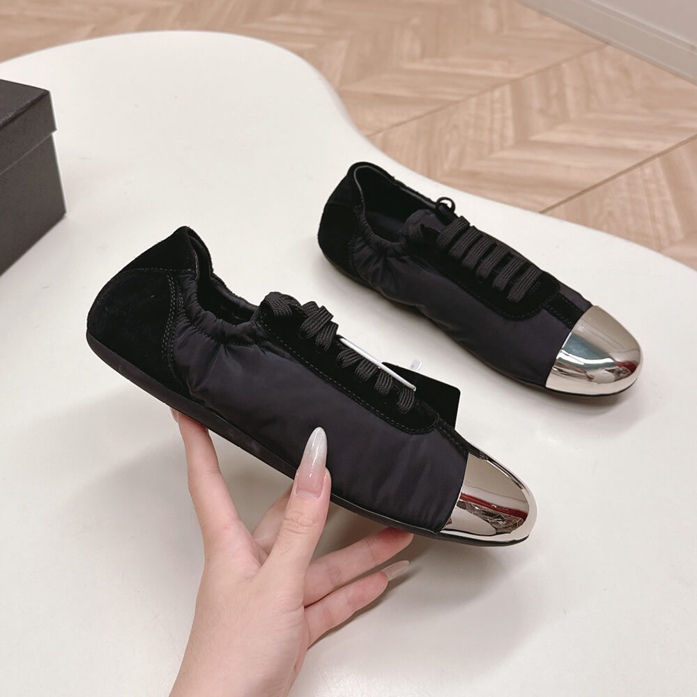 Pra*a Collapse Re-Nylon and suede sneakers with metal toecap