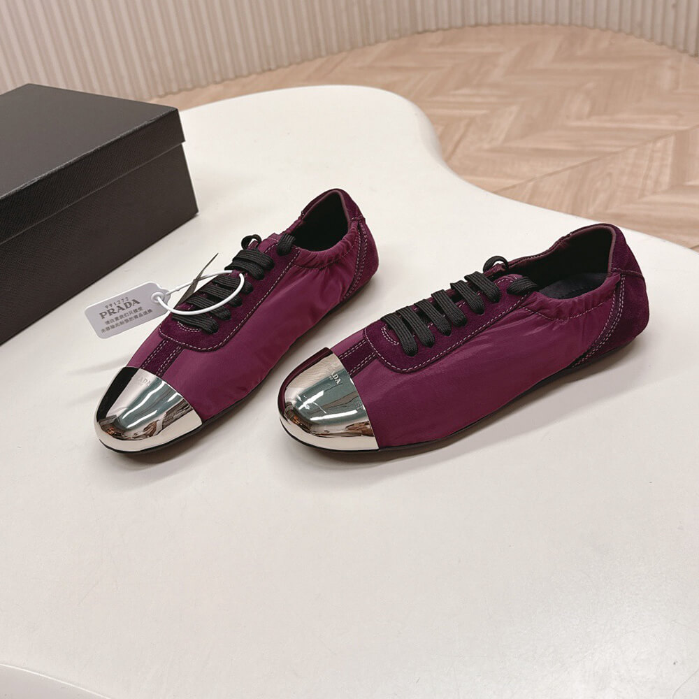 Pra*a Collapse Re-Nylon and suede sneakers with metal toecap