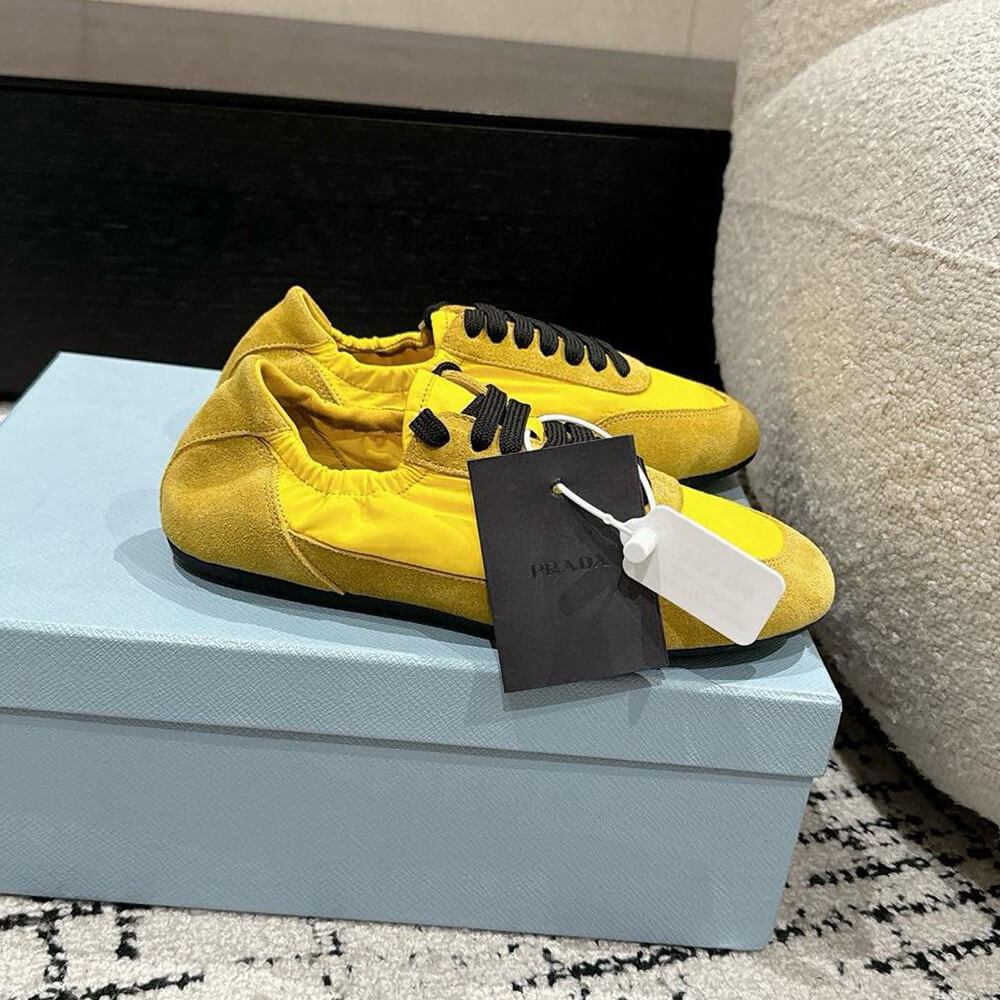 Pra*a Collapse Re-Nylon and suede elasticized sneakers