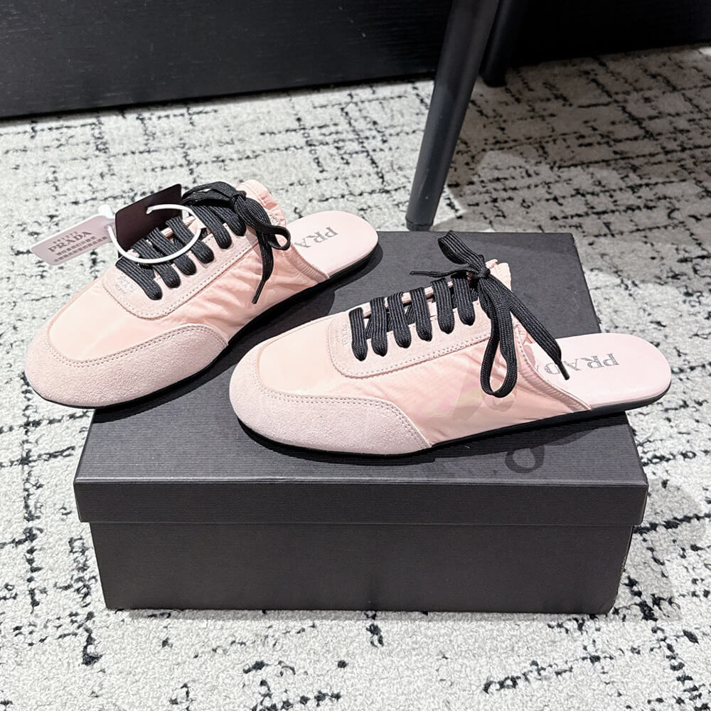 Pra*a Collapse Re-Nylon and suede mules