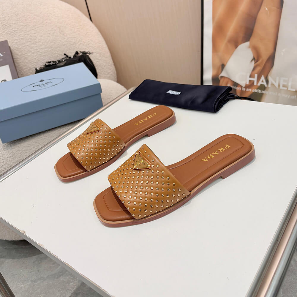 Pra*a Nappa leather slides with studs