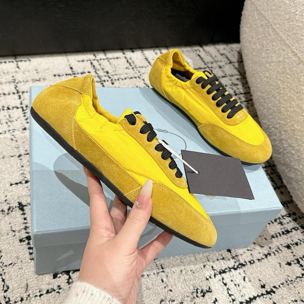 Pra*a Collapse Re-Nylon and suede elasticized sneakers