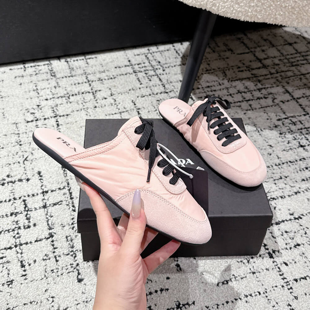 Pra*a Collapse Re-Nylon and suede mules