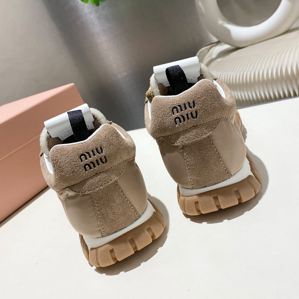 M1um1u Tyre technical fabric and suede sneakers