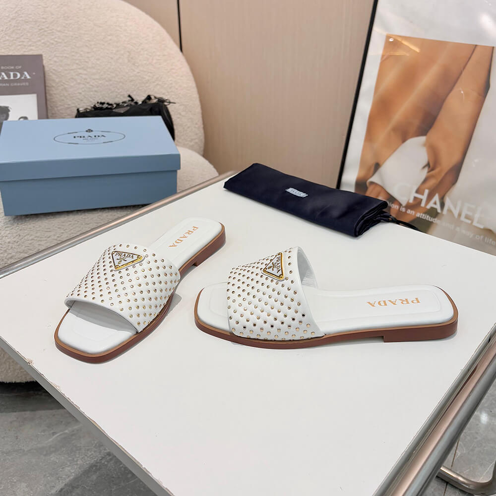 Pra*a Nappa leather slides with studs