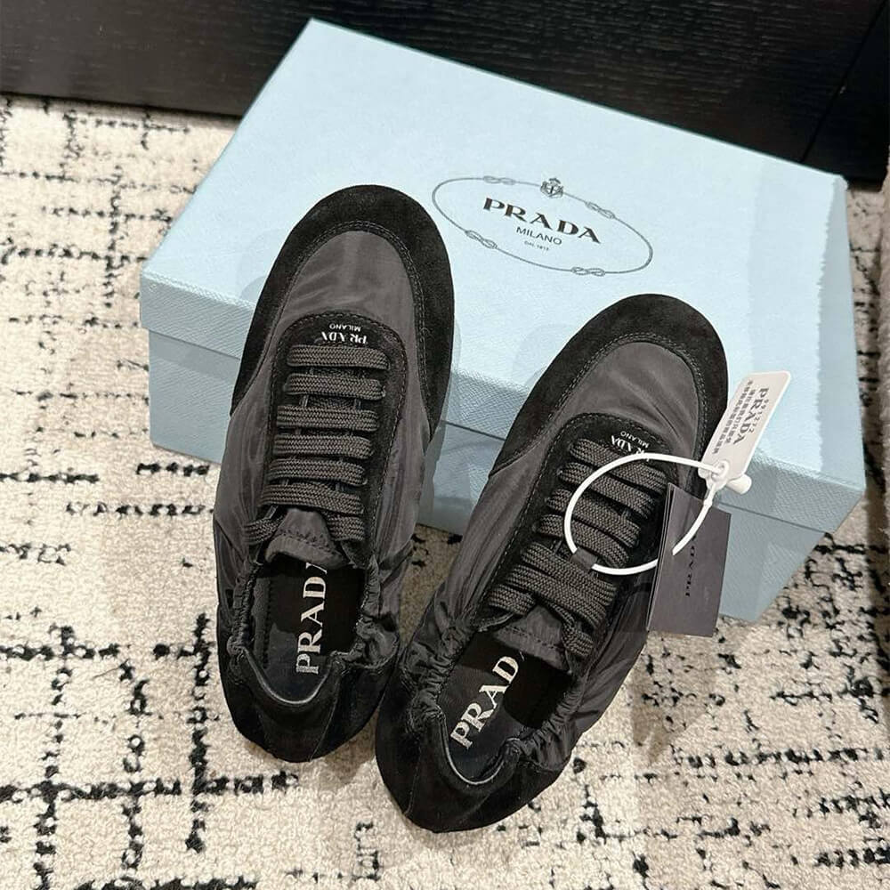 Pra*a Collapse Re-Nylon and suede sneakers
