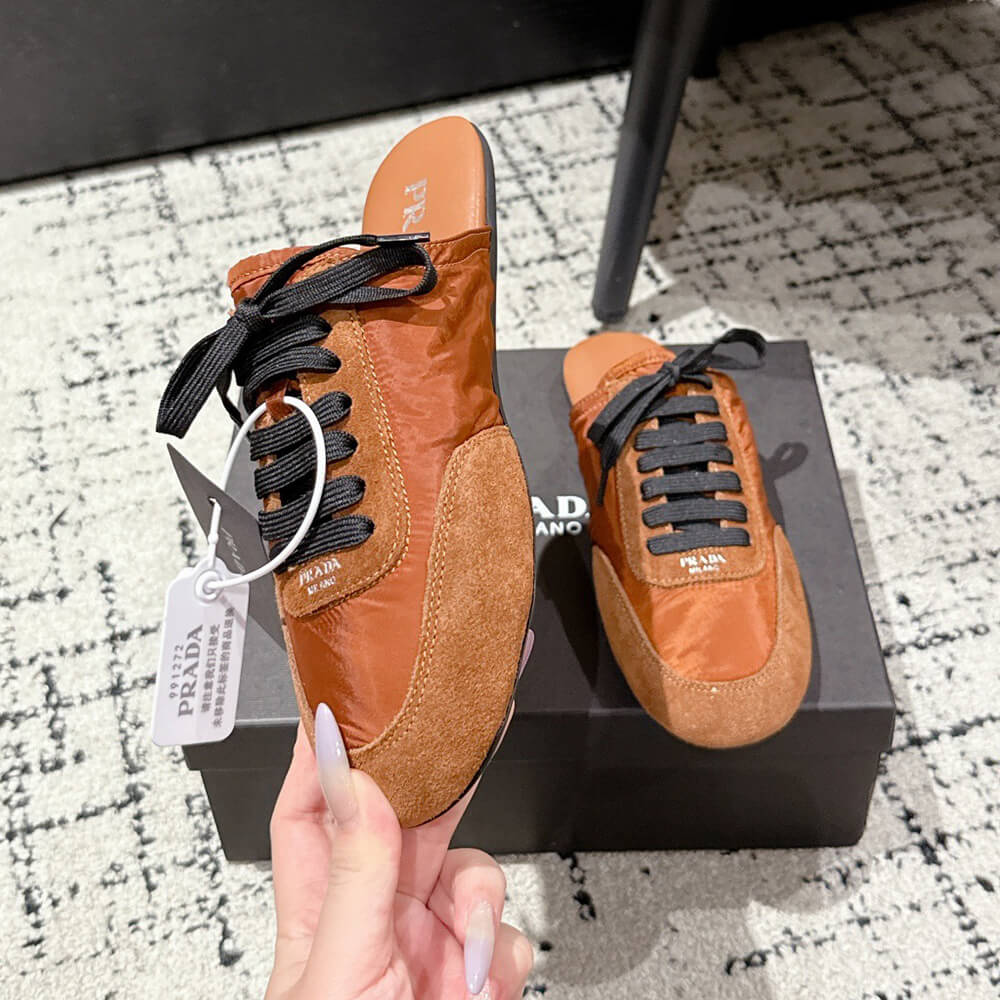 Pra*a Collapse Re-Nylon and suede mules