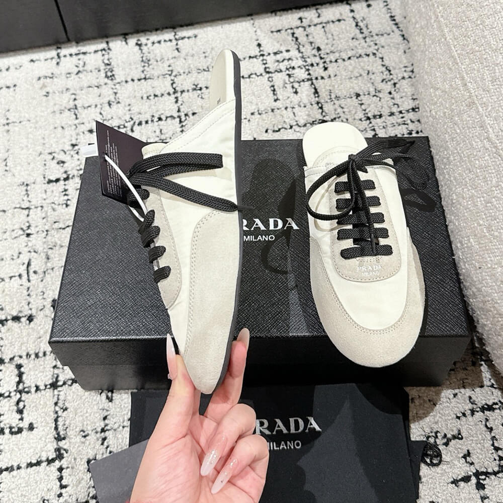 Pra*a Collapse Re-Nylon and suede mules