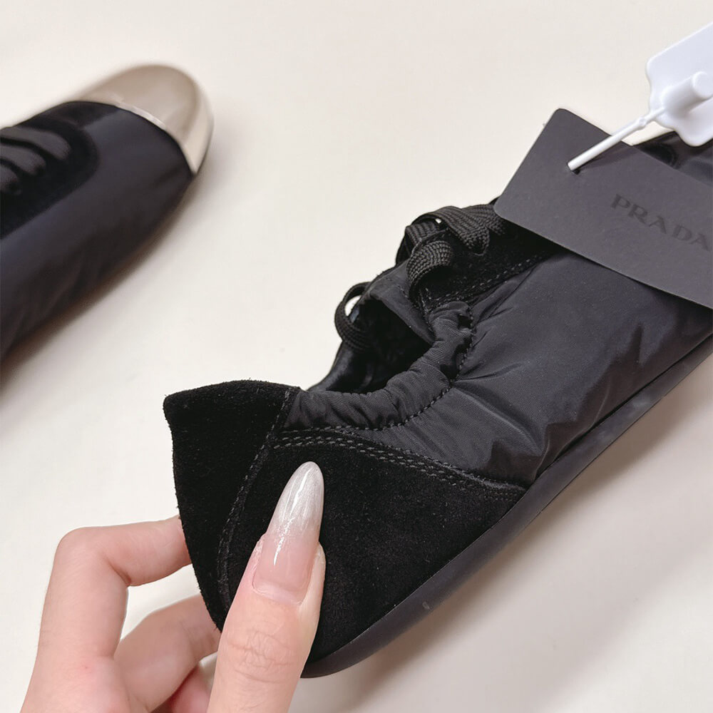 Pra*a Collapse Re-Nylon and suede sneakers with metal toecap