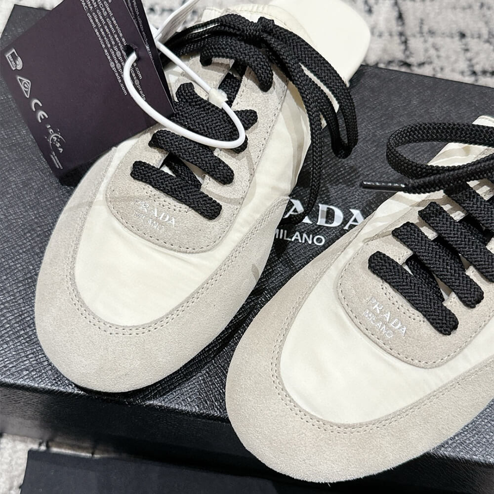 Pra*a Collapse Re-Nylon and suede mules