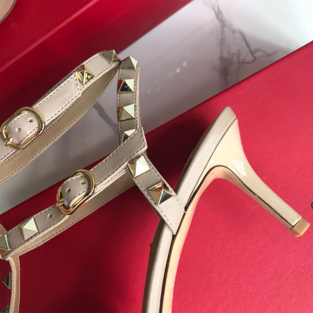 Va1e*ntin0 ROCKSTUD Wrap-around ankle strap rivet high heels (heel height 6.5 cm)