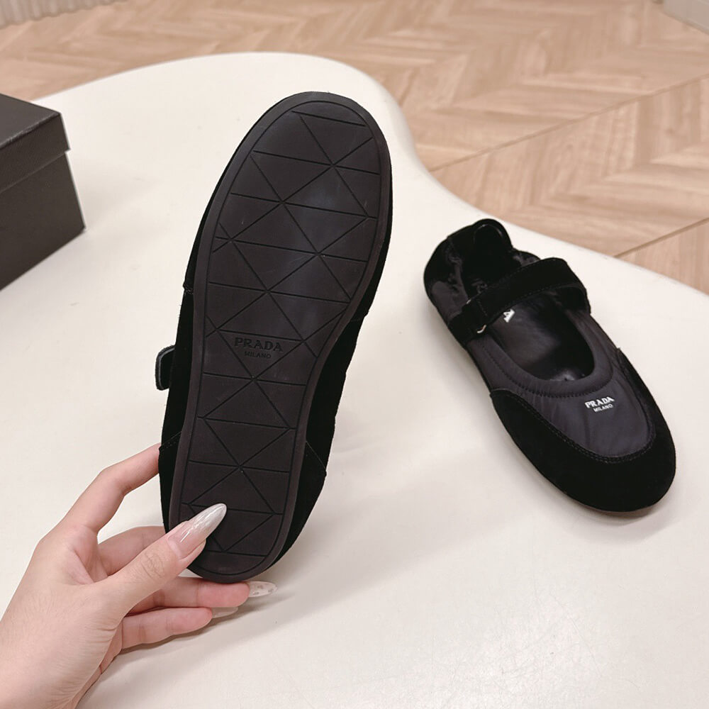 Pra*a Re-Nylon and suede ballet flats