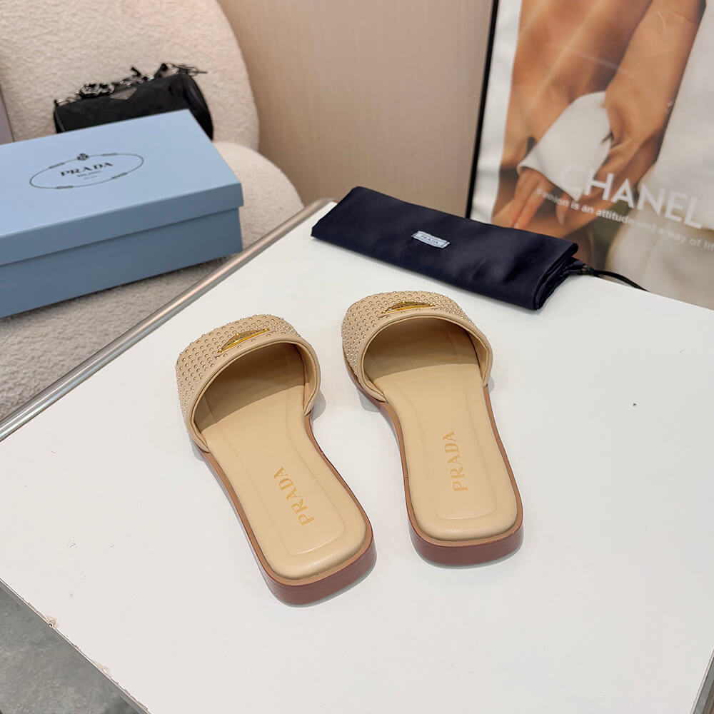 Pra*a Nappa leather slides with studs