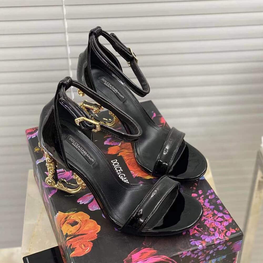 DOLCE & GBBANA Polished calfskin sandals with DG baroque heel