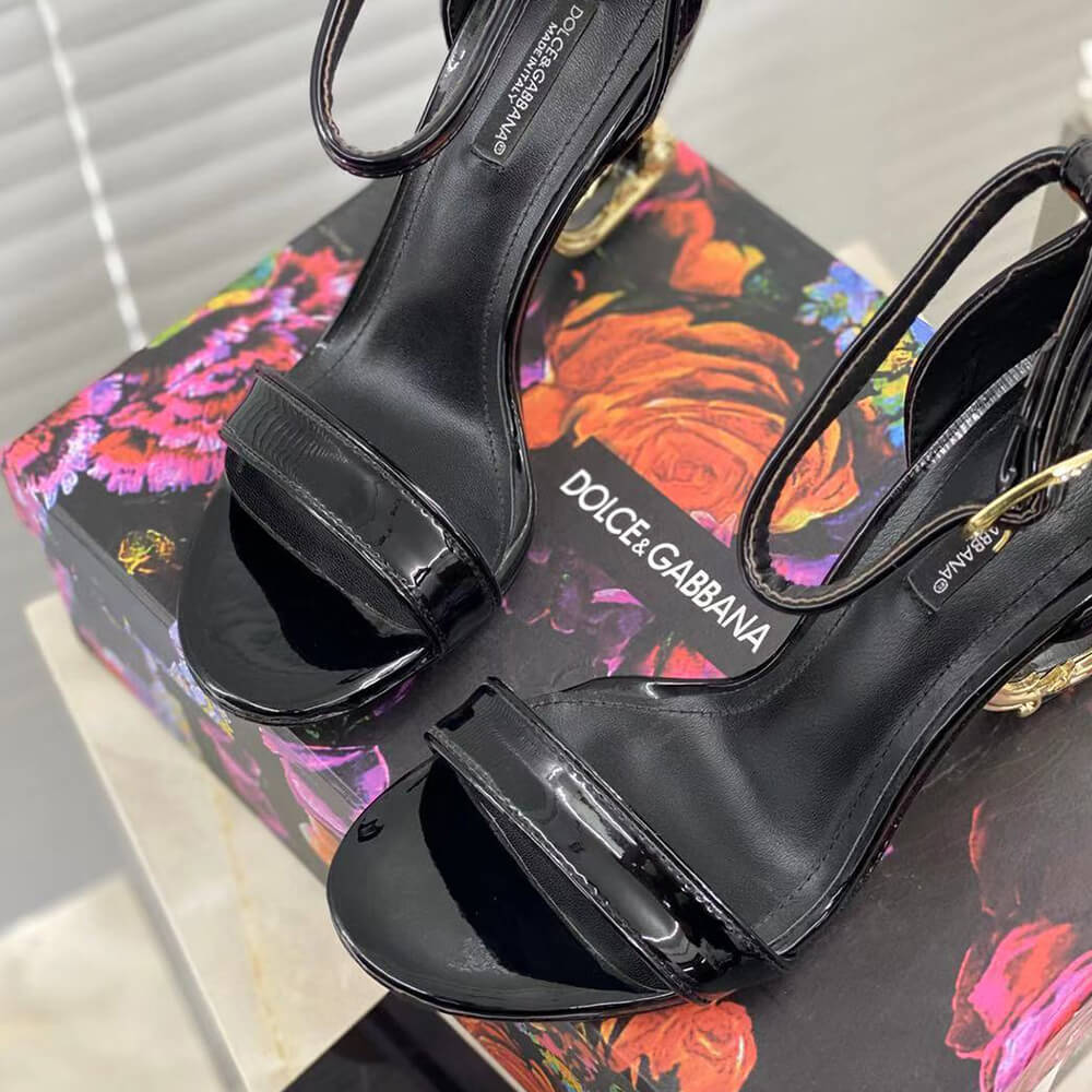 DOLCE & GBBANA Polished calfskin sandals with DG baroque heel