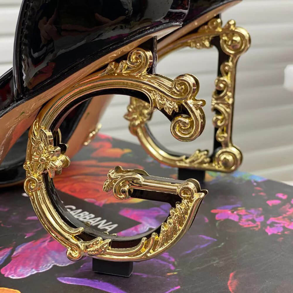DOLCE & GBBANA Polished calfskin sandals with DG baroque heel