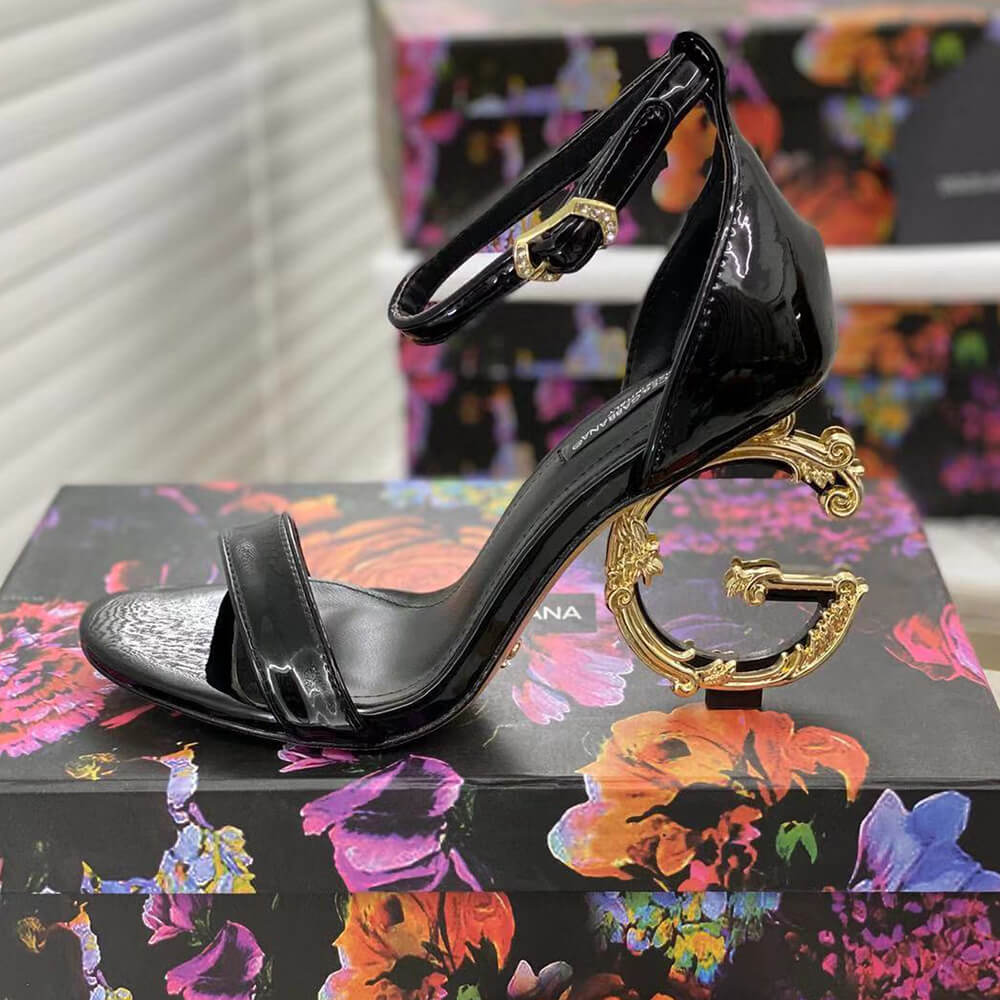 DOLCE & GBBANA Polished calfskin sandals with DG baroque heel