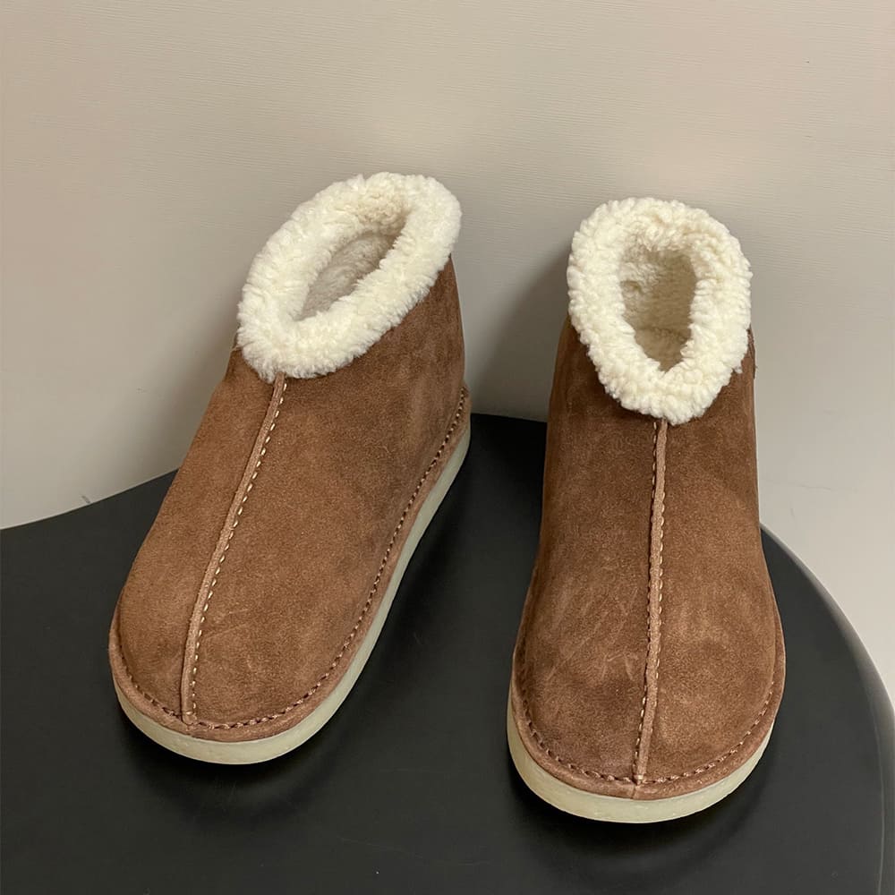 M1um1u Suede and shearling slip-on booties