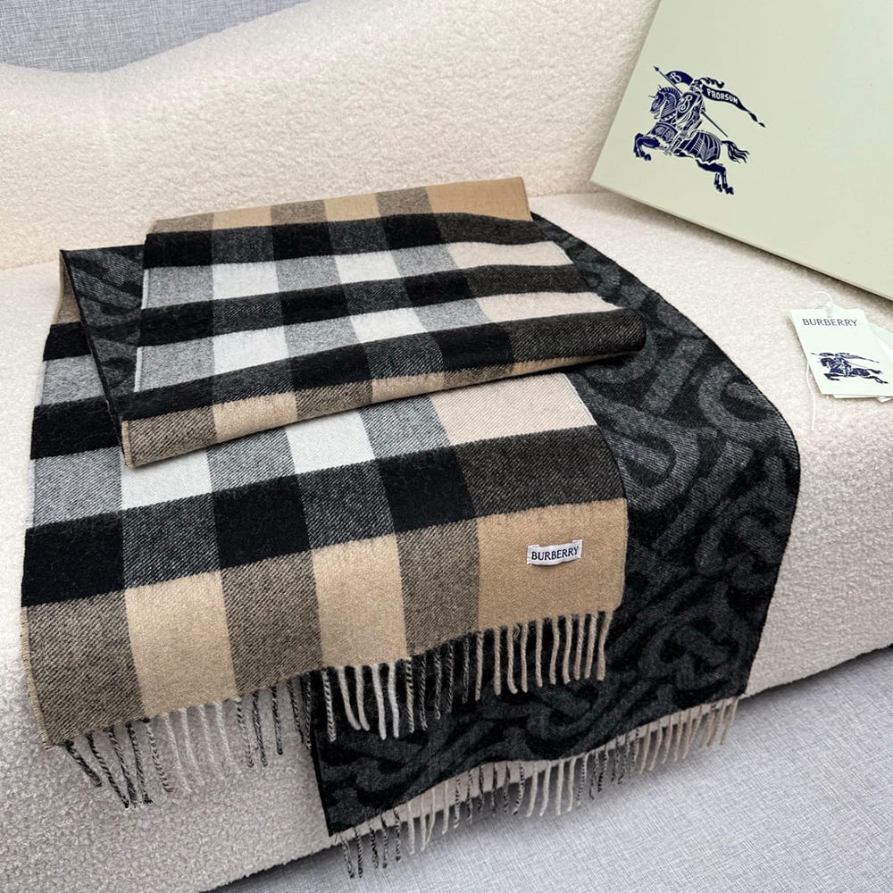 Bv*b*rry Reversible Check And Monogram Cashmere Scarf